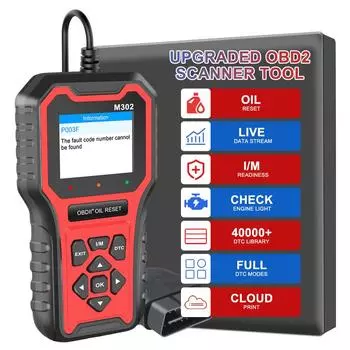 Считыватель кодов неисправностей M302 Автомобильный инструмент диагностики неисправностей Многоязычный автомобильный сканер OBD2 Black