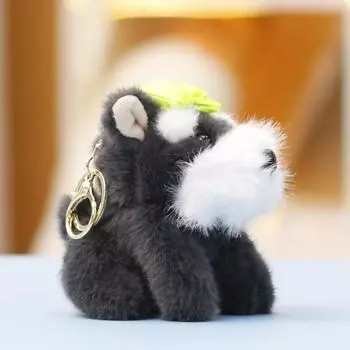 Schnauzer Cute Stuffed Animal Doll Keyring Pendant For Backpack And Car Decor Green Snow Schnauzer