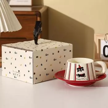 Schnauzer Mengfu Ceramic Coffee Cup Disc Set Gift High Precision Fresh Ceramic Cup Birthday Souvenir Water Cup 401-500ml