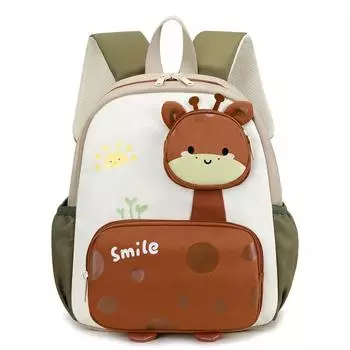 School Backpack Kids Animal Pattern Preschool Children Made Polyester Nylon Gray Green