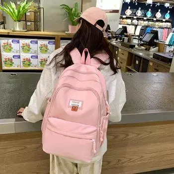 School bag female college student soft waxy milk yellow backpack, simple and versatile large-capacity high school student computer backpack белый
