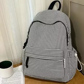 School bag female college students autumn and winter new cute high-value plaid back junior high school backpack