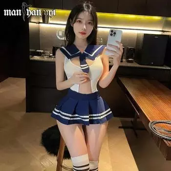 Школьница Горячая Униформа Каваи Боди с Глубоким V Японское Эротическое Сексуальное Белье Студентка Косплей Костюмы Порно Вечеринка Бар Соблазн One Size