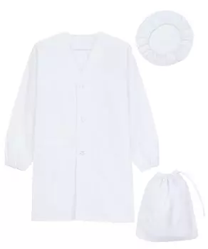 school lunch set lunch drawstring long white coat for kids [Nishiki] Smock, apron, 3-piece (school uniform, hat, bag), рукава, (size 4/140cm/k105)