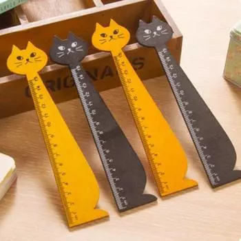 School Office Home Cartoon Cat Wooden Cute Drawing Ruler Straight Ruler Sewing Ruler Student Tools жёлтый