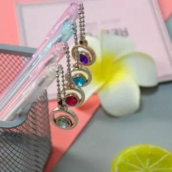 School season 10pcs 0.5mm creative ring imitation gem pendant pen small fresh pendant gel pen office stationery water-based signature pen розовый