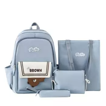 School season primary school bag college backpack cartoon bear print simple backpack female чёрный