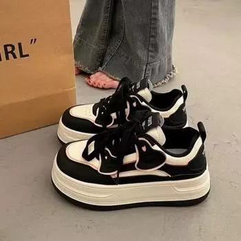 School Women Student Casual Shoes Autumn Lace-up Platform Woman s Skateboard Shoes Outdoor Wear-resistant Flats Sneakers Korean 35