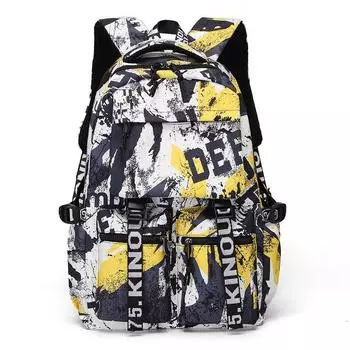 Schoolbag American High Street Boys High School Students Trendy Men s Large Capacity Good-looking Backpack Student Doodle Mixed People Yellow