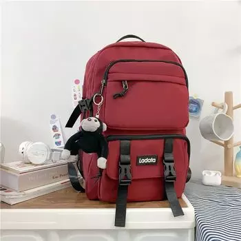 Schoolbag Boys High School Students Good-looking Large-Capacity Backpack Men s Backpack 2025 New Arrival Student Spine Protection Burden Reduction Red with pendant