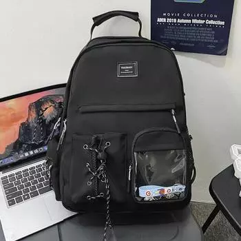 Schoolbag Ins Niche Style Junior High School Boys High School Students Good-looking College Students Backpack Backpack 2025 New Arrival Korean Style A Black (transparent)(+ small white astronaut)