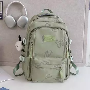 Schoolbag Junior High School Girls Good-looking Large Capacity Spine Protection Burden Reduction Niche Style Ins Style Backpack Girl Backpack College Green_with pendant