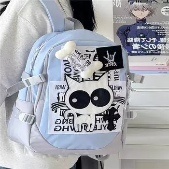 Schoolbag Junior High School Girls Mixed People Campus Japanese Large Capacity Cute Fancy Ins Trendy Cool Backpack Royal blue_single pack