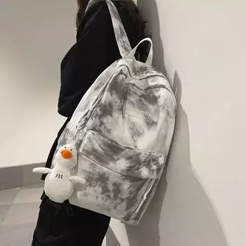 Schoolbag Junior High School Girls Mixed People Ins Easiest for Match Backpack Original Niche Cold Door Non-Collision Style Good-looking Bag Gray [send pendant]]