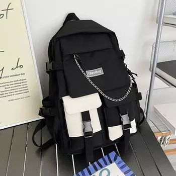 Schoolbag Junior High School Women College Student High School Student Backpack Large Capacity 2025 New Korean Style Fashionable All-Matching Simple Black + No pendant