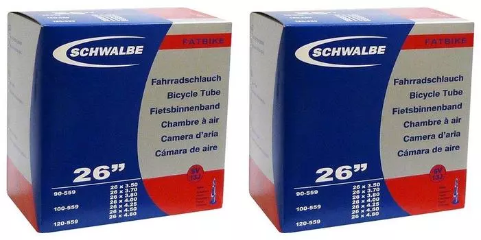 SCHWALBE 26 x Tube Presta Style 40 мм, набор из 2 вентилей 3,5/4,8 (Фэтбайк) 13J-SV [Продукт]