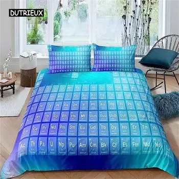Science Duvet Cover Periodic Table of Elements Bedding Set Chemistry Lovers Learning Image Kids Teens Bedroom Decor Blue Purple 150x200cm 3pcs