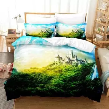 Science Fiction Enchanted Castle Bedding Set Boys Girls Twin Queen Size Duvet Cover Pillowcase Bed Boys Adult Home Textileextile EU single(135x200cm)