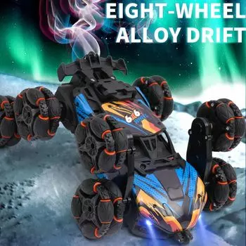 Scientoy Радиоуправляемая машина, 2,4 ГГц, игрушечная машинка для трюков на радиоуправлении для мальчиков и девочек в возрасте 6-8-10 лет со световыми эффектами и музыкальным спреем, 8 колес, вездеход R