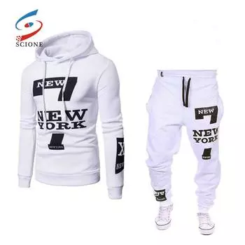 SCIONE 2 шт./компл. Мужская кепка-манекен, мужской повседневный свитер с буквенным принтом, комплект с капюшоном S белый