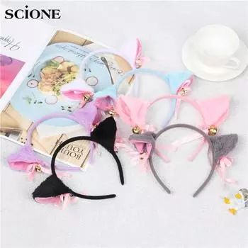 SCIONE аниме, милая повязка на голову с кошачьими ушками, кошачий головной убор, горничная, женщина-кошка, заколка для косплея с повязкой-колокольчиком