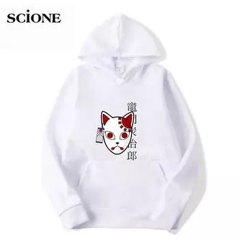 Scione Аниме Толстовки Demon Slayer Blade Kazomon Tanjirou Nidou Аниме Принт Толстовка С Капюшоном Одежда S белый