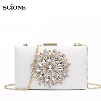 Scione Белый женский клатч Свадебный клатч Свадебные вечерние сумки с кристаллами Роскошные маленькие сумки через плечо чёрный
