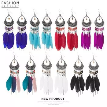 SCIONE Богемская мода Ажурная вода Капли Цвет Перо Кисточки Серьги Женщины разноцветный