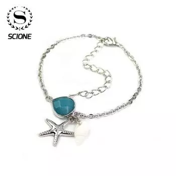 Scione Богемская Пентаграмма Кулон Браслет Простой Синий Драгоценный Камень Морская Звезда Браслет Женский синий
