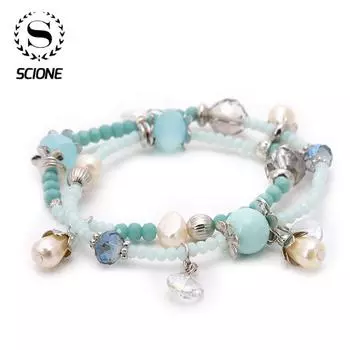 Scione Богемский Маленький Свежий Двойной Кристалл Жемчужный Браслет чёрный