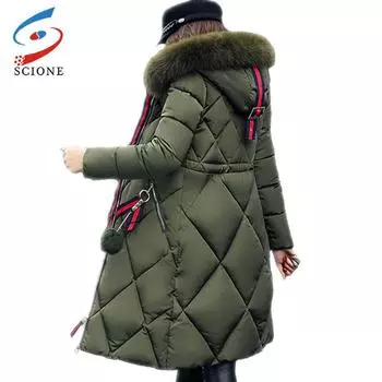 SCIONE большая шуба парка женская шить тонкое длинное зимнее пальто хлопковая женская пуховая парка пуховик M серый