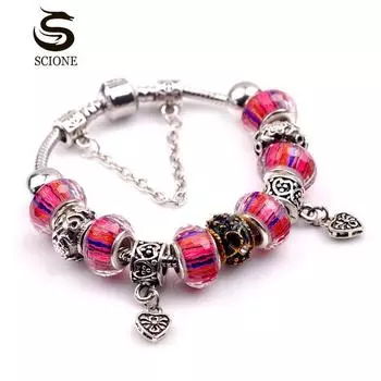 SCIONE Diy Браслет Большое отверстие Глазурованный браслет из бисера 17cm красный