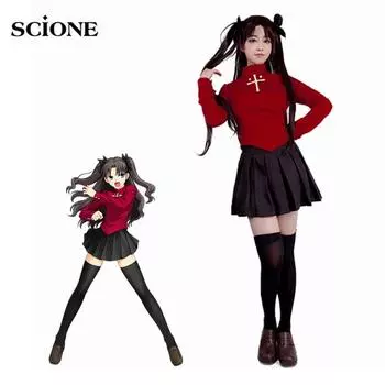 Scione Fate Stay Night Rin Tohsaka косплей костюм женский красный топ юбка костюм на Хэллоуин S красный