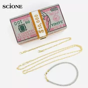 SCIONE Горячая Алмазная сумка в долларах, платье, обеденная сумка, женский клатч, сумка в долларах со стразами, клатч 20.5cm*5.8cm*10.5cm чёрный