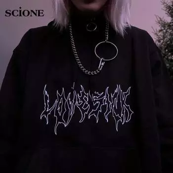 Scione Harajuku толстовки женские готические уличные толстовки в стиле панк женские с капюшоном ужасы повседневные с буквенным принтом S чёрный