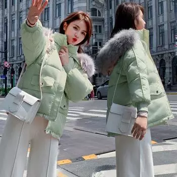 SCIONE хлопковая куртка с большим меховым воротником, хлопковая куртка, зимняя студенческая толстая свободная хлопковая куртка для женщин S розовый