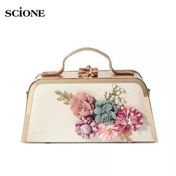 SCIONE Клатч Женский Вечерняя сумка с объемным цветком 24cm*6.5cm*12cm белый
