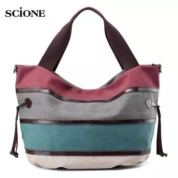 SCIONE Контрастная холщовая сумка на плечо Модная полосатая сумка через плечо 48cm*20cm*60cm оранжевый