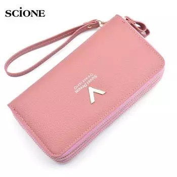 SCIONE Кошелек-клатч с двойной молнией, женский длинный модный двухслойный кошелек, чехол для мобильного телефона 19.5cm*4cm*9.5cm чёрный