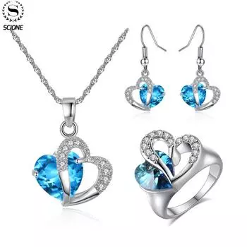 Scione Кристалл Циркон Сердце Сестра Сердце Ожерелье Серьги Серьги Набор Популярные DIY Рождественские подарки 6 синий