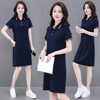 Scione Летнее женское платье-карандаш размера плюс с короткими рукавами и юбкой-поло M ~ 4XL M темно-синий