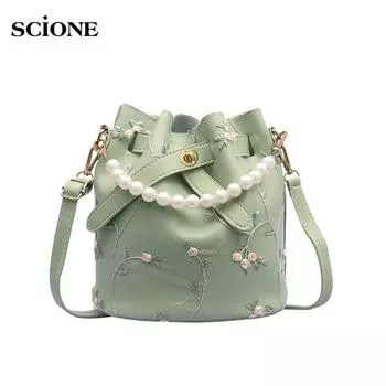 SCIONE, летняя маленькая свежая маленькая женская сумка, новинка 2019 года, дикая сумка-мессенджер на одно плечо, сумка-ведро с жемчугом в западном стиле 20cm*14cm*18cm белый