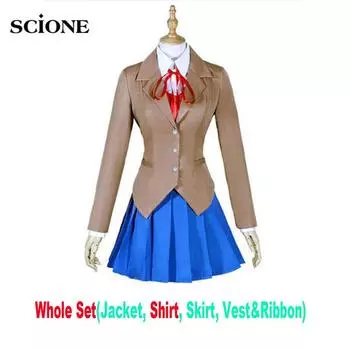 Scione Literature Club Monika Аниме Косплей Костюм Sayori Yuri Natsuki Костюм Женская школьная форма XXS