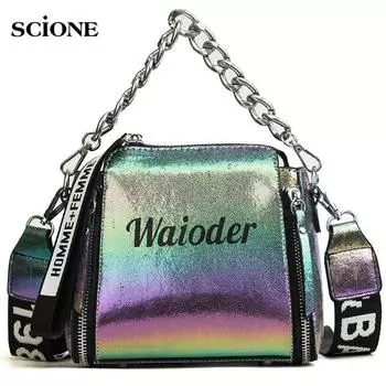 SCIONE Маленькая женская сумка с широкими плечами и сумка-мессенджер на одно плечо Сумка-ведро с цепочкой 18cm*9cm*11cm чёрный