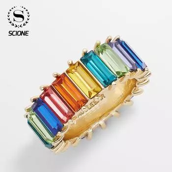Scione Мистика Радуга Камень Нерегулярные Хрустальные Кольца Для Женщин Винтаж Многоцветные Циркон кольца Number 7 белый