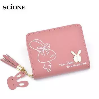 SCIONE модный маленький кошелек женский короткий студенческий кошелек на молнии с кисточкой и кроликом ручной кошелек сумка для карт синий
