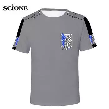 Scione Мужчины Женщины Топ Аниме Рубашка Атакующая Атака Гигант 3D Печатный Футболка с короткими рукавами XXS белый