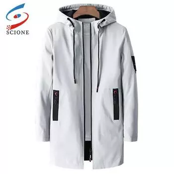SCIONE Мужская осенняя повседневная куртка-тренч с капюшоном, однотонная ветровка с карманами, мужские тренчи XXL чёрный