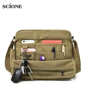 SCIONE новая холщовая сумка в стиле ретро, мужская сумка на плечо, мужская повседневная сумка, сумка-мессенджер 29cm*10cm*24cm чёрный