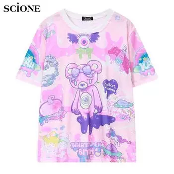 SCIONE, новинка 2020 года, женская рубашка, корейская футболка в стиле Харадзюку, индивидуальная футболка с милым медведем для маленьких животных Average code розовый